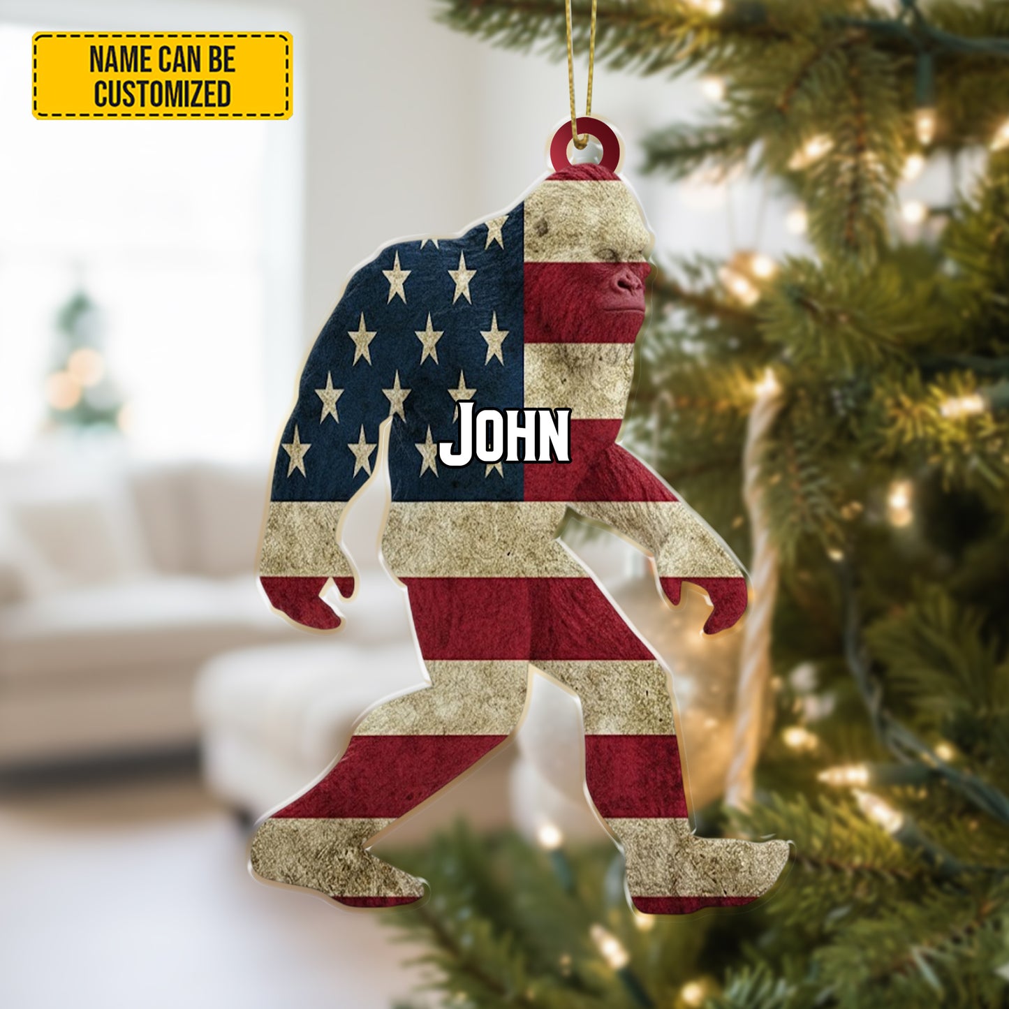Personalized Sasquatch USA Flag Christmas – Funny Christmas Ornament