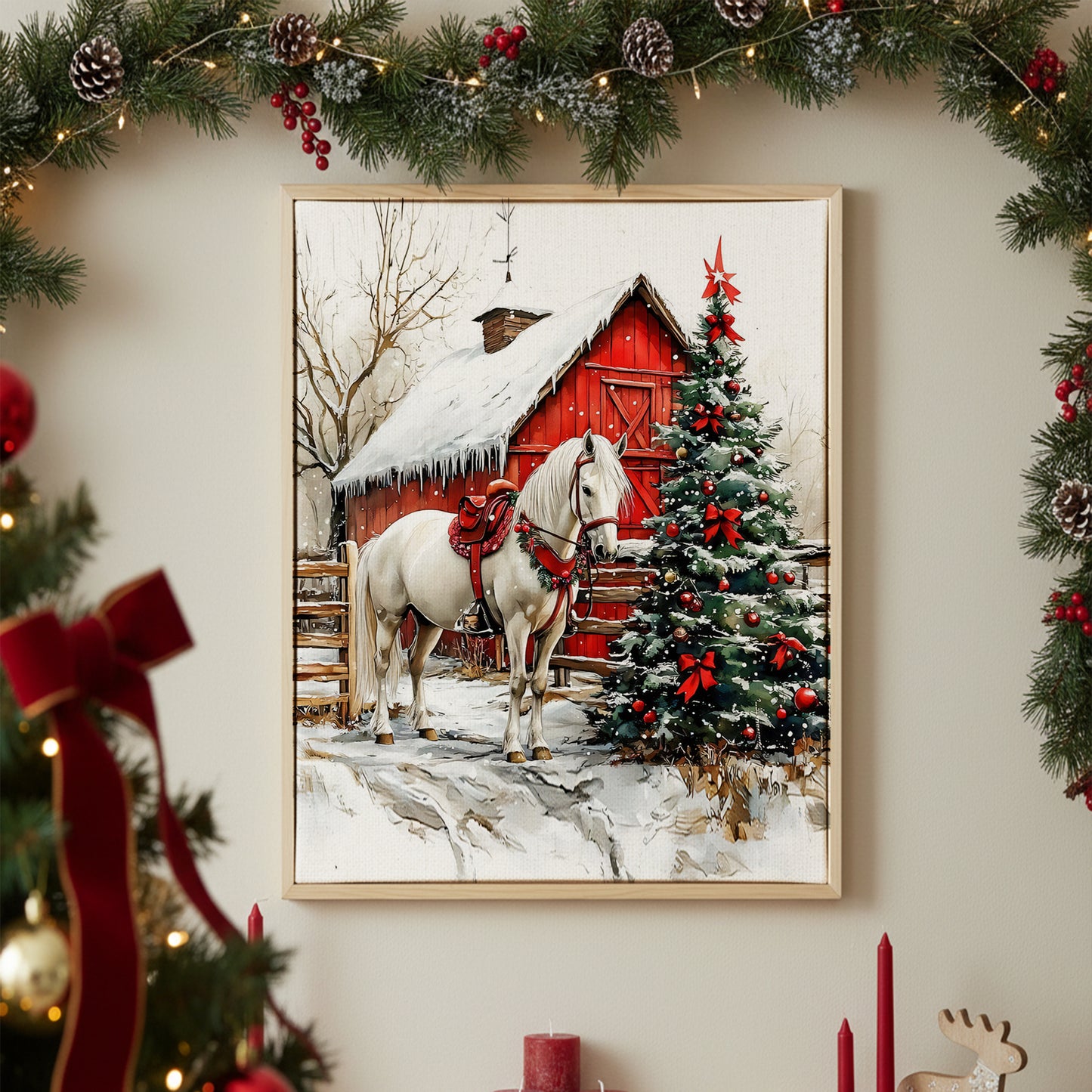 Country Christmas Horse Canvas