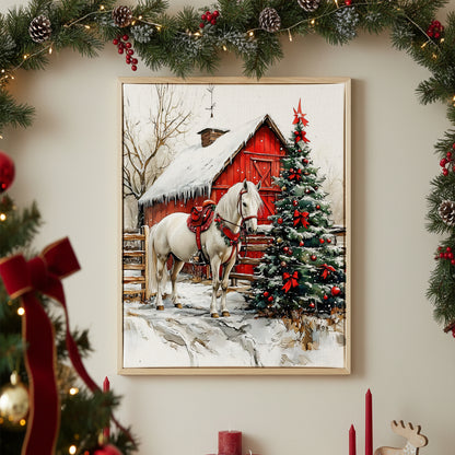 Country Christmas Horse Canvas