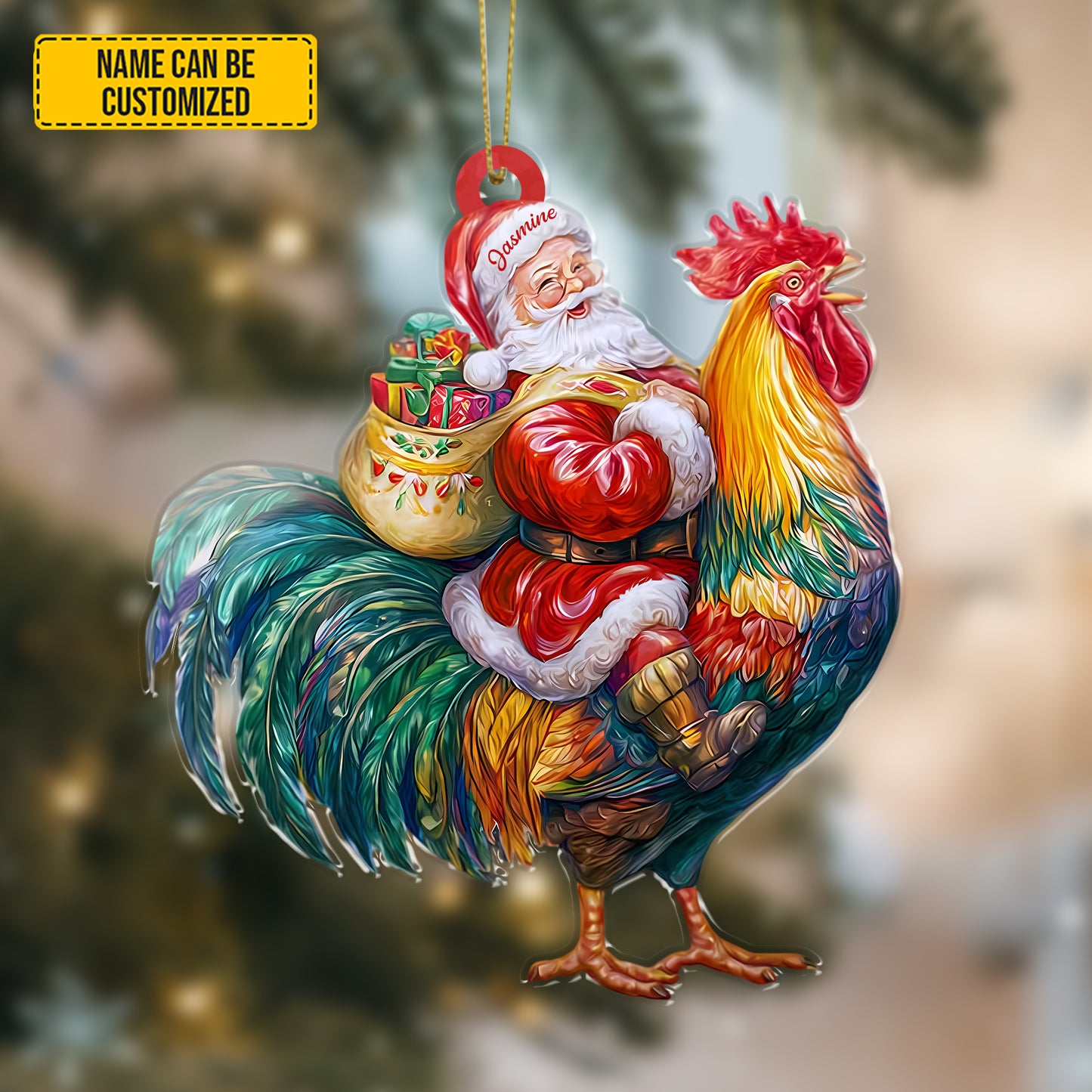 Personalized Santa Riding Rooster Christmas Ornament