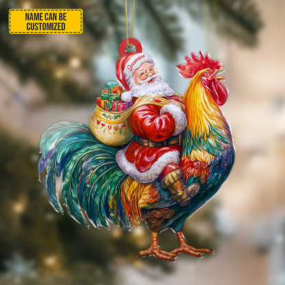 Personalized Santa Riding Rooster Christmas Ornament