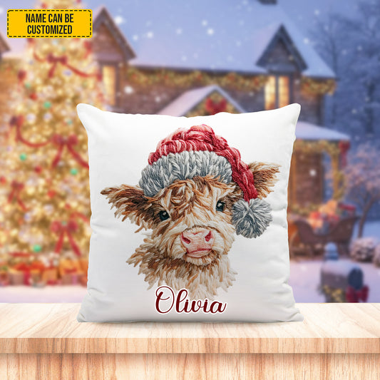 Personalized Highland Cow Christmas Pillow