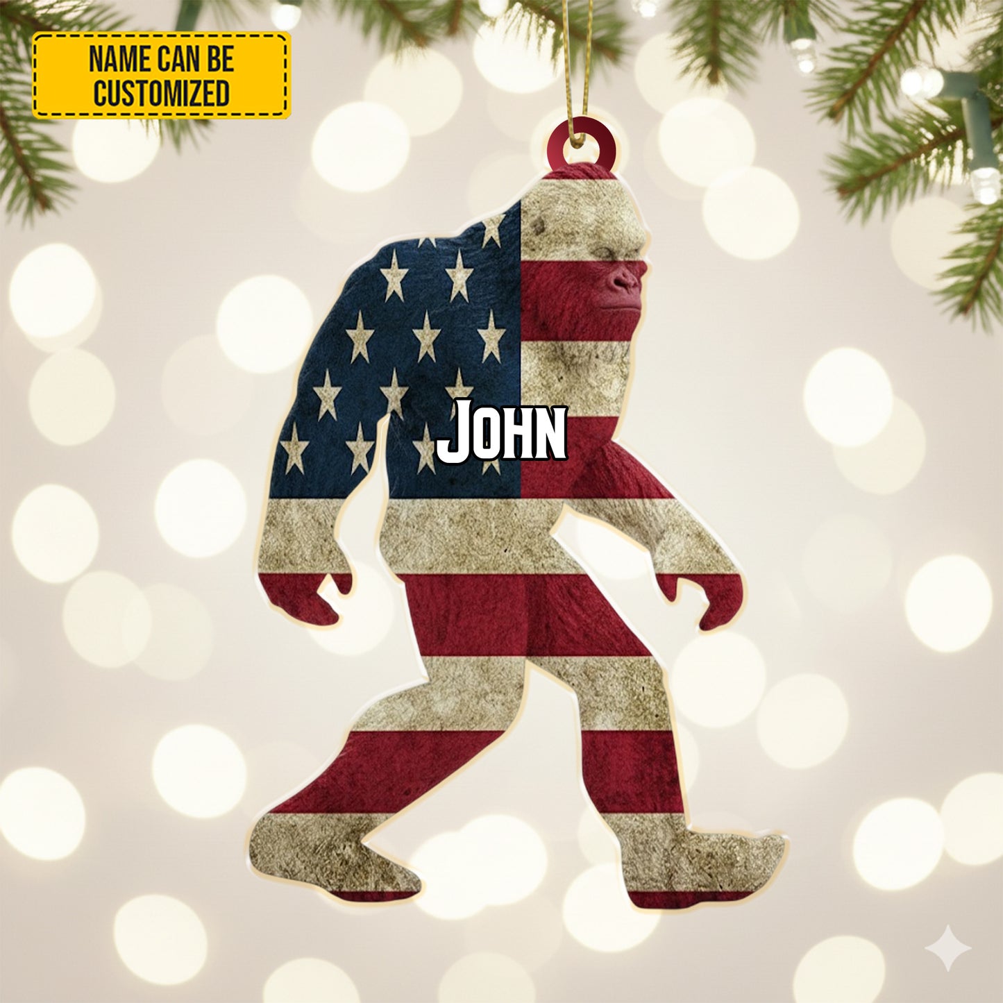 Personalized Sasquatch USA Flag Christmas – Funny Christmas Ornament
