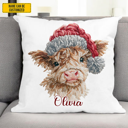 Personalized Highland Cow Christmas Pillow
