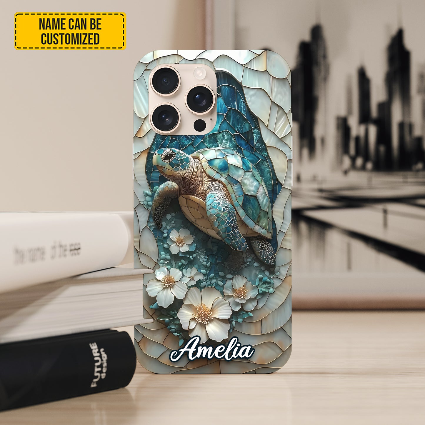 Personalized Sea Turtle Ocean & Flowers Phone Case