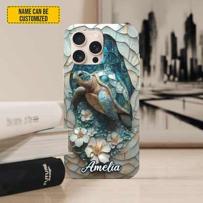 Personalized Sea Turtle Ocean & Flowers Phone Case