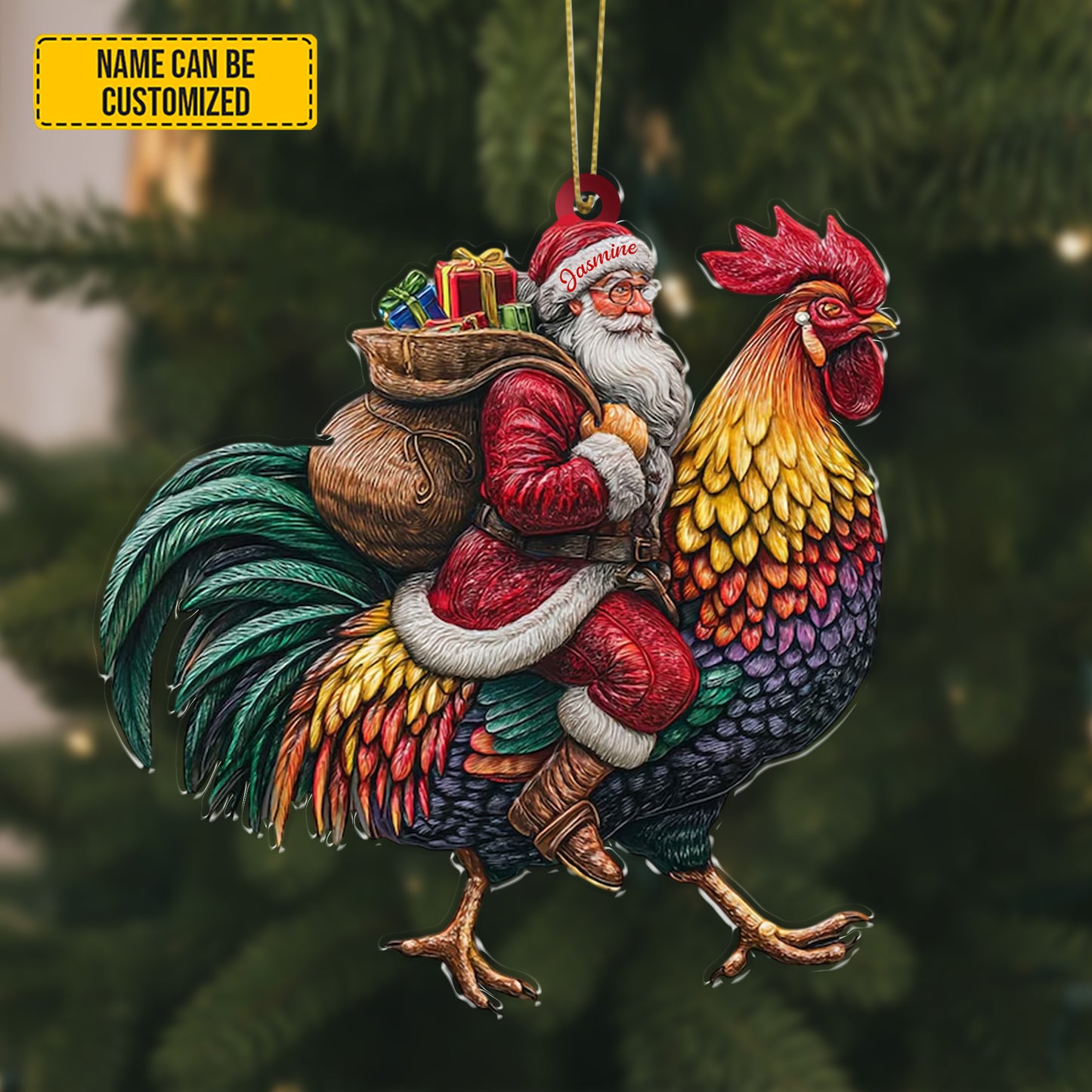 Personalized Santa Riding Rooster Christmas Ornament