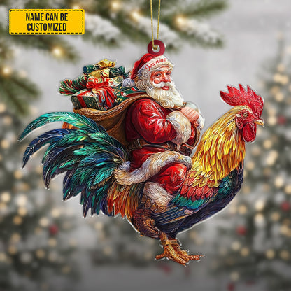 Personalized Santa Riding Rooster Christmas Ornament