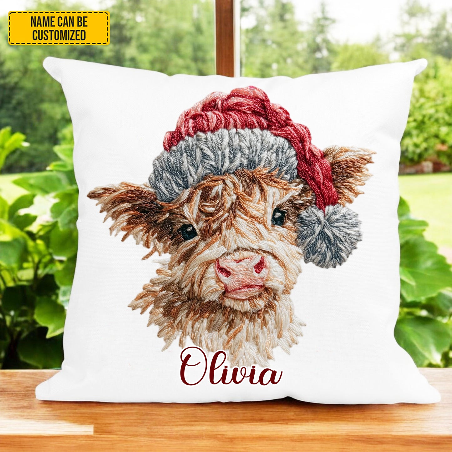 Personalized Highland Cow Christmas Pillow