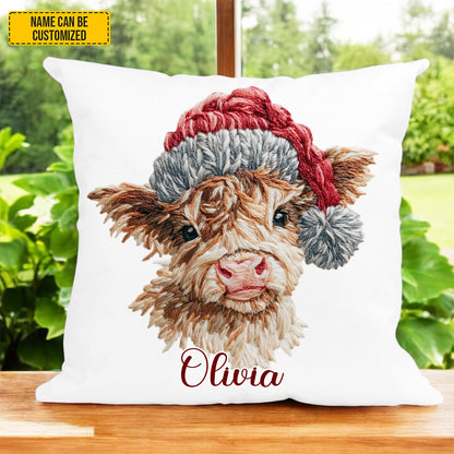 Personalized Highland Cow Christmas Pillow