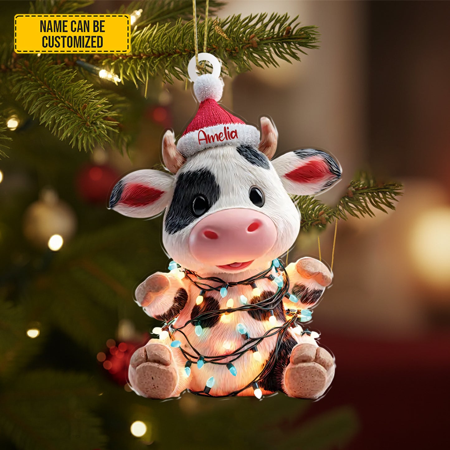 Personalized Cute Christmas Cow Ornament