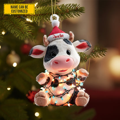 Personalized Cute Christmas Cow Ornament