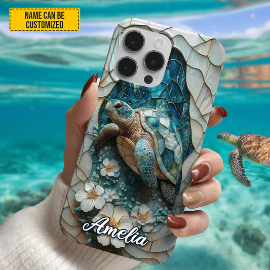 Personalized Sea Turtle Ocean & Flowers Phone Case
