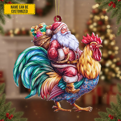 Personalized Santa Riding Rooster Christmas Ornament