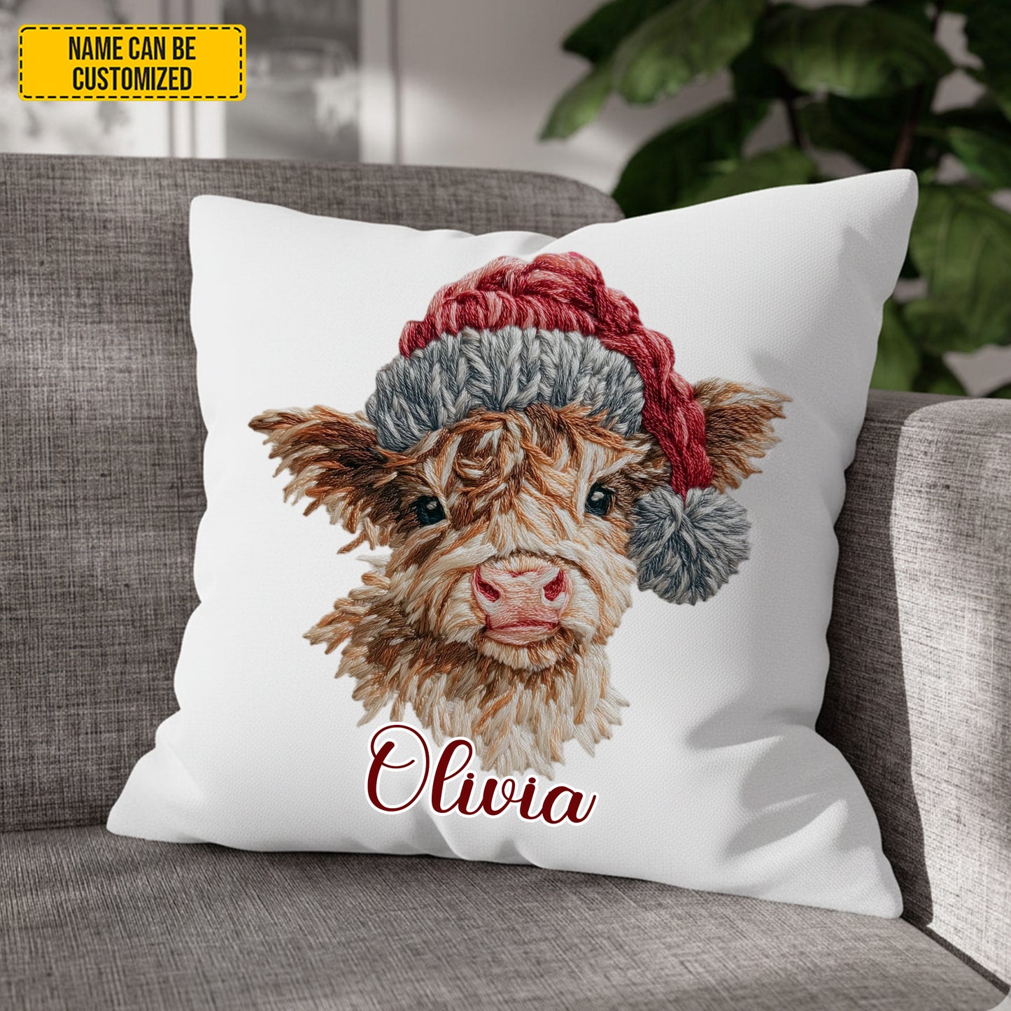 Personalized Highland Cow Christmas Pillow