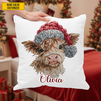 Personalized Highland Cow Christmas Pillow