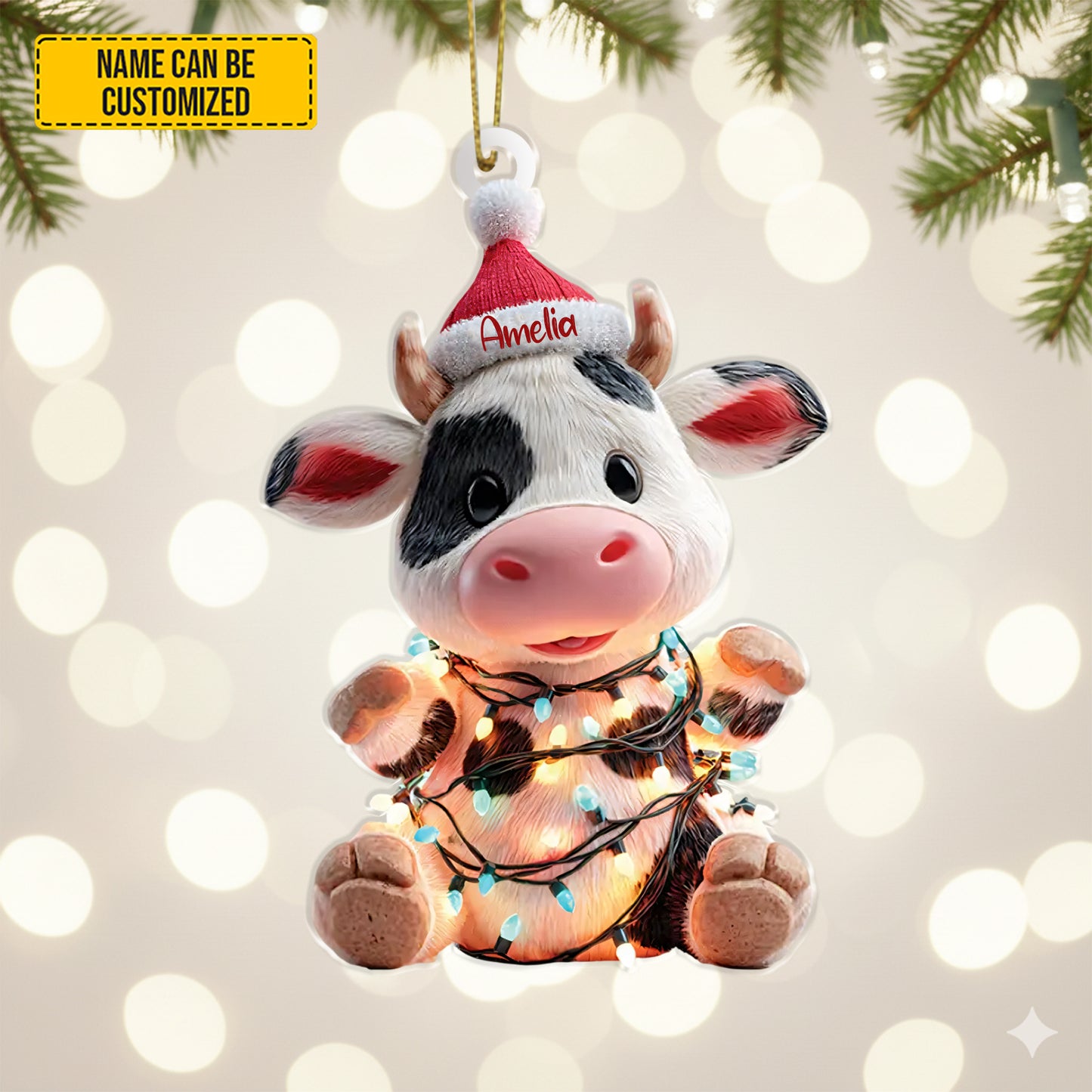Personalized Cute Christmas Cow Ornament