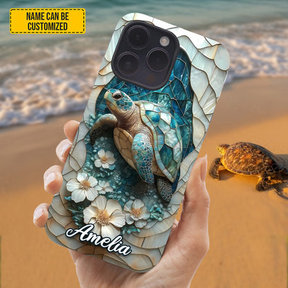 Personalized Sea Turtle Ocean & Flowers Phone Case