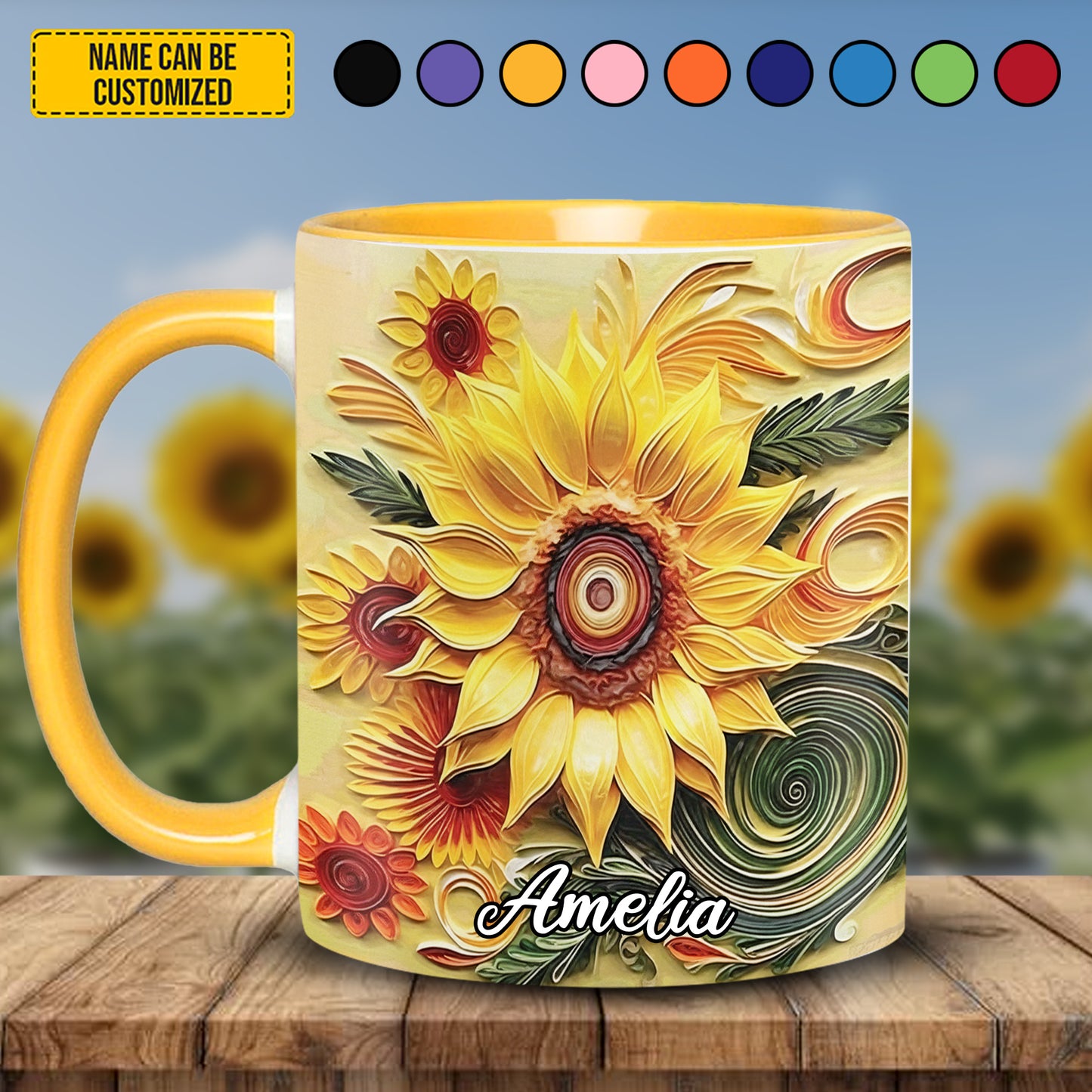 Personalized Beautiful Sunflower Accent Mug