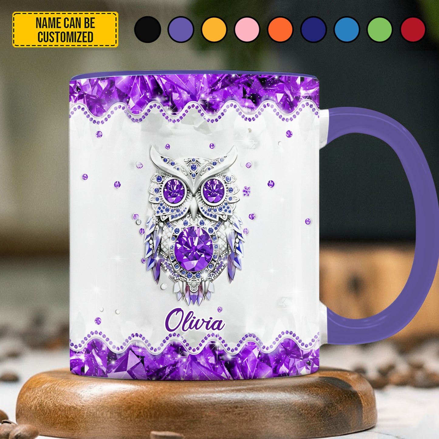 Personalized Crystal Owl Accent Mug