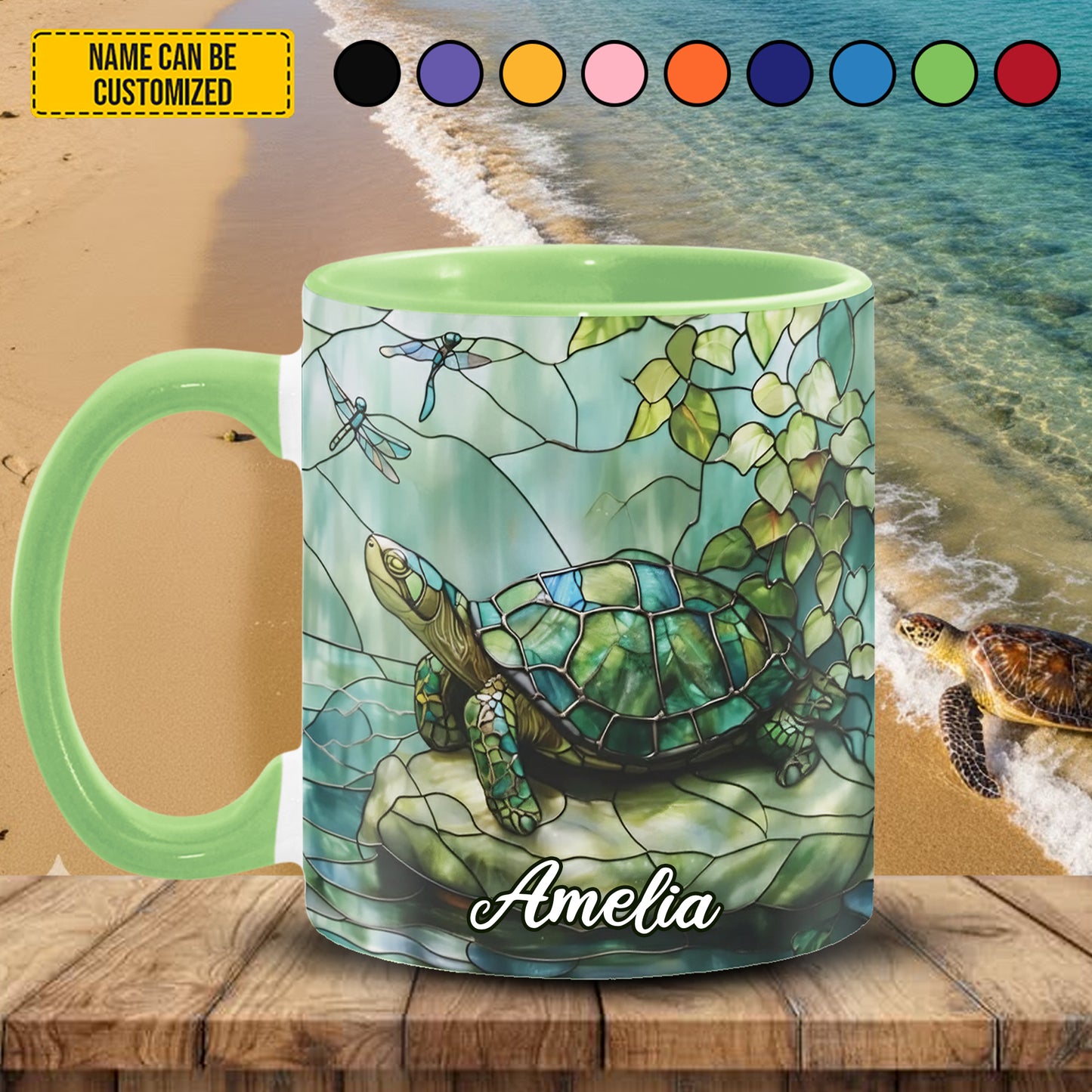 Personalized Sea Turtle Stained Glass Accent Mug