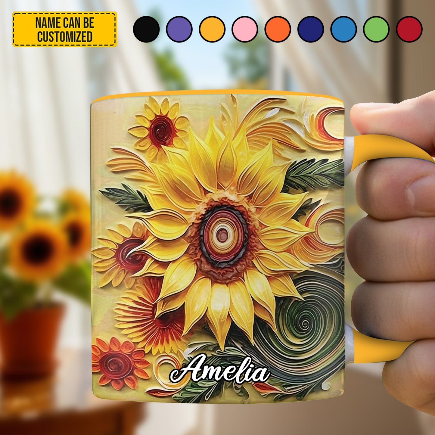 Personalized Beautiful Sunflower Accent Mug