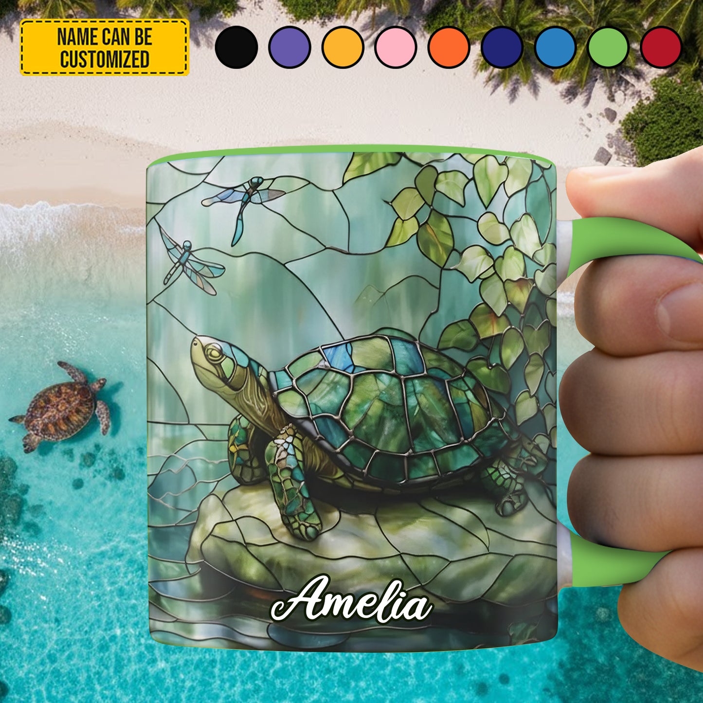 Personalized Sea Turtle Stained Glass Accent Mug