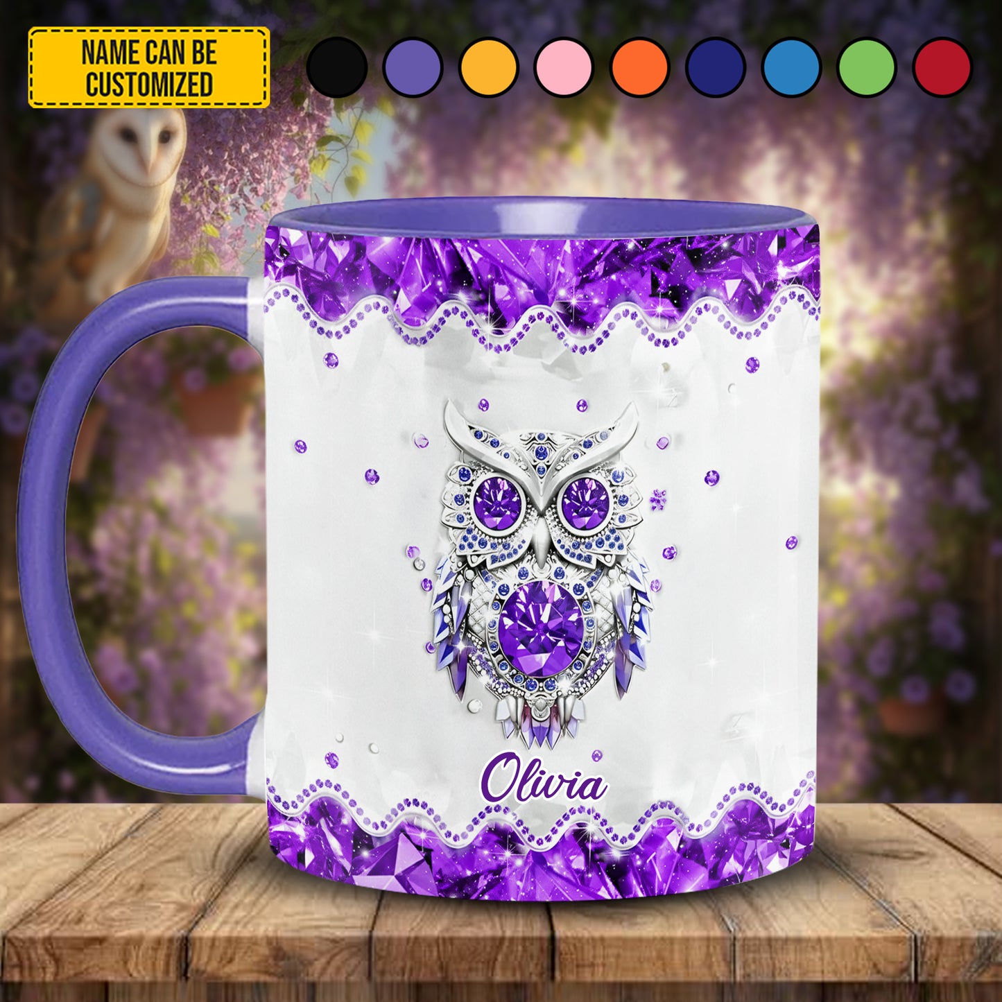 Personalized Crystal Owl Accent Mug