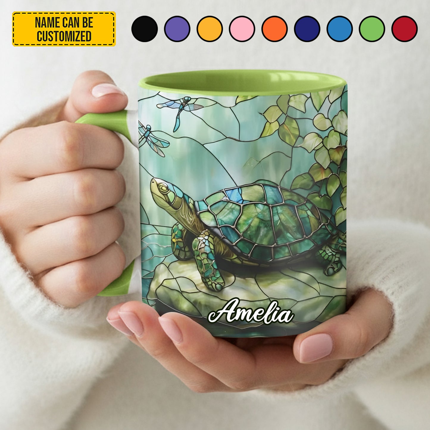 Personalized Sea Turtle Stained Glass Accent Mug