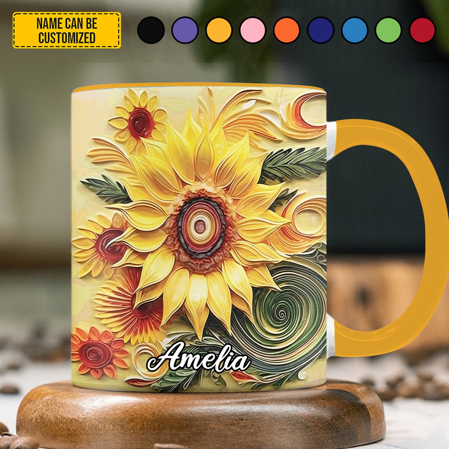 Personalized Beautiful Sunflower Accent Mug
