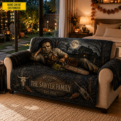 Personalized Chainsaw Killer Halloween Furniture Sofa Cover – Halloween Horror Quilted Home Decor