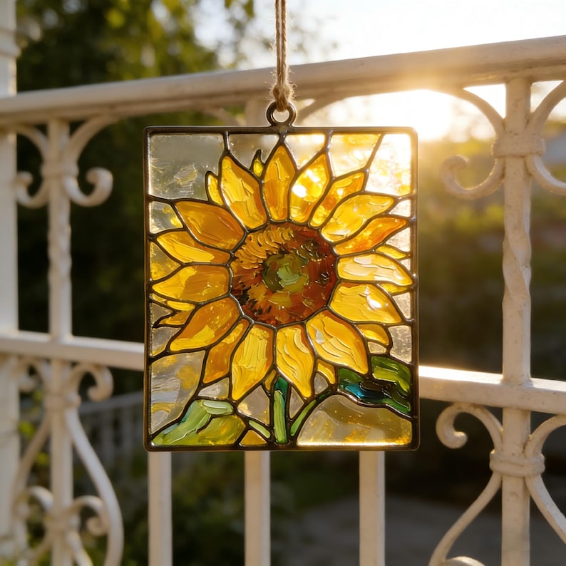 Personalized Sunflower Shape Stained Glass Suncatcher