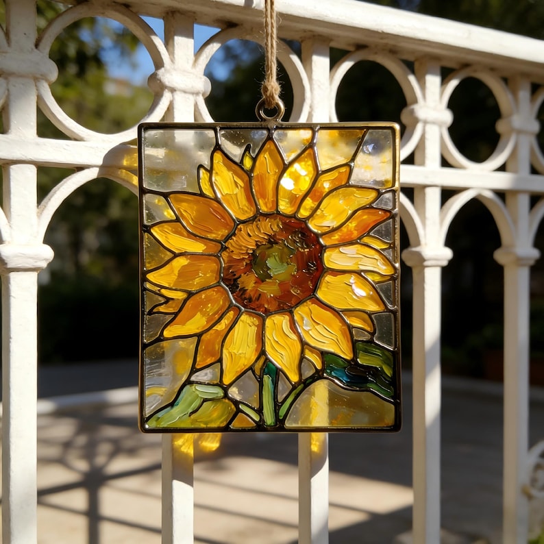 Personalized Sunflower Shape Stained Glass Suncatcher