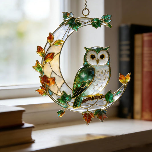 Nature Owl Moon Window Hanging Acrylic Suncatcher