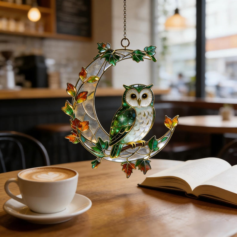 Nature Owl Moon Window Hanging Acrylic Suncatcher