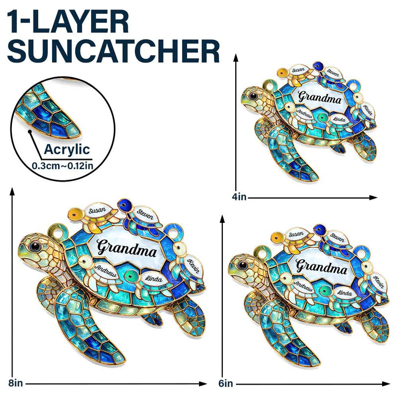 Mom Grandma Turtle Stained Glass - Personalized Window Hanging Suncatcher Ornament