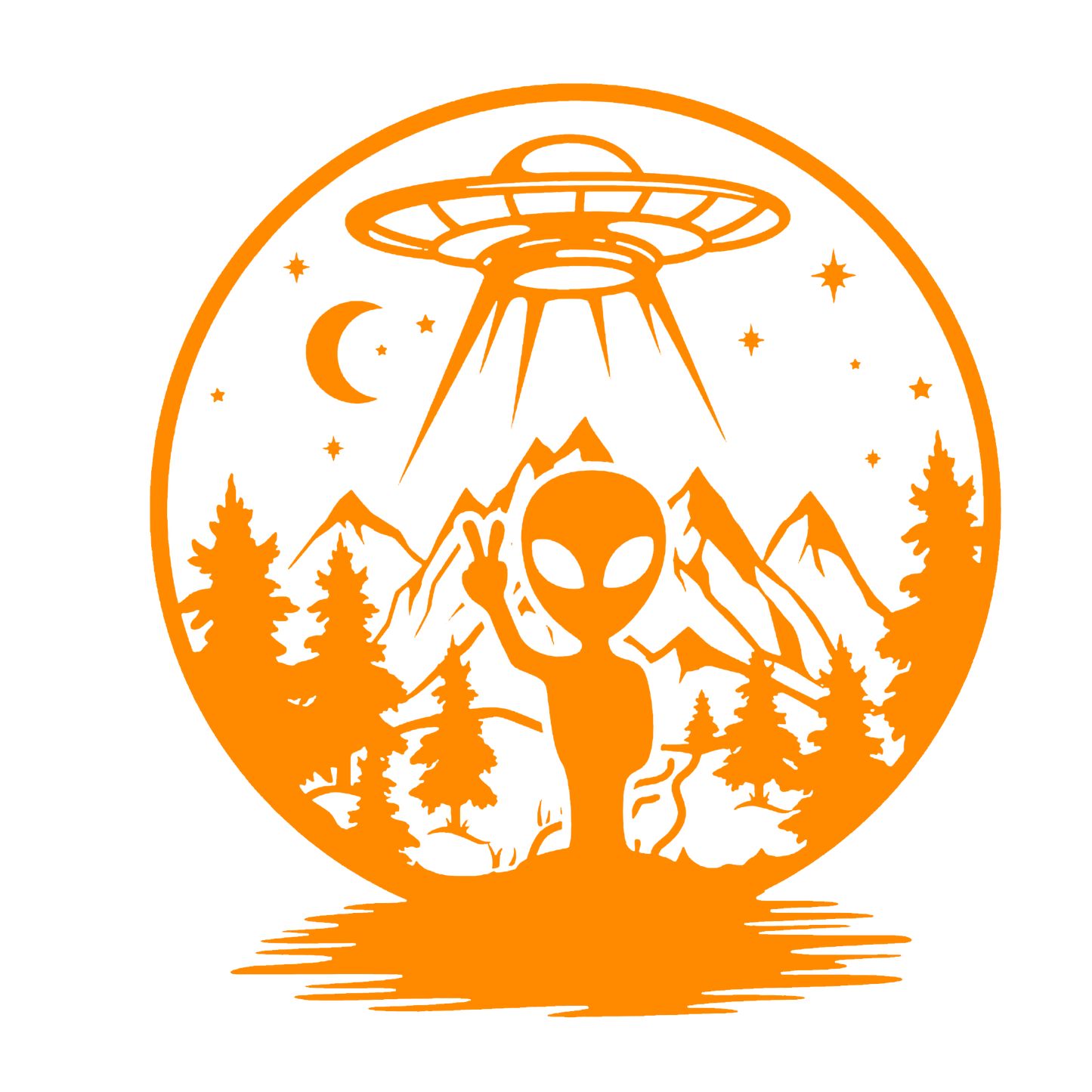 Alien Peace in the Forest – UFO Sticker