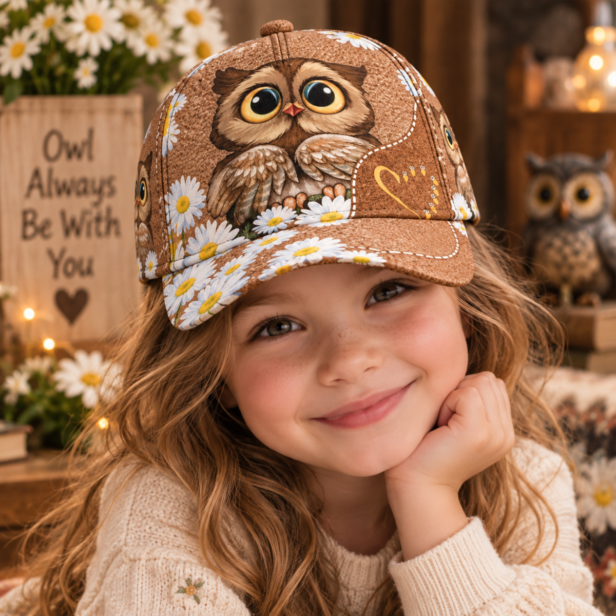 Owl Always Be With You Daisy Floral Classic Cap – Cute Owl Lover Hat