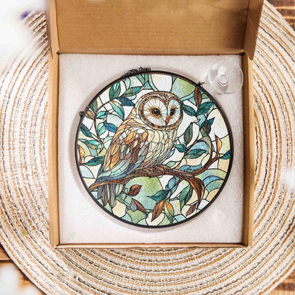Owl Stained Glass Suncatcher: Bird Window Hanging Decor