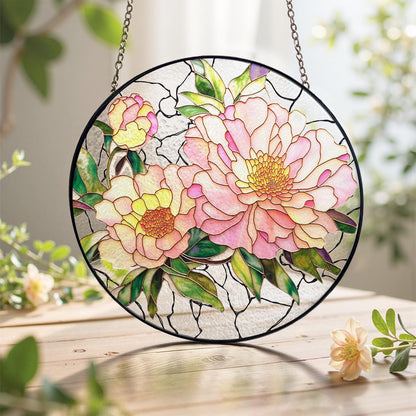 Peony Flower Stained Glass Suncatcher - Home Decor