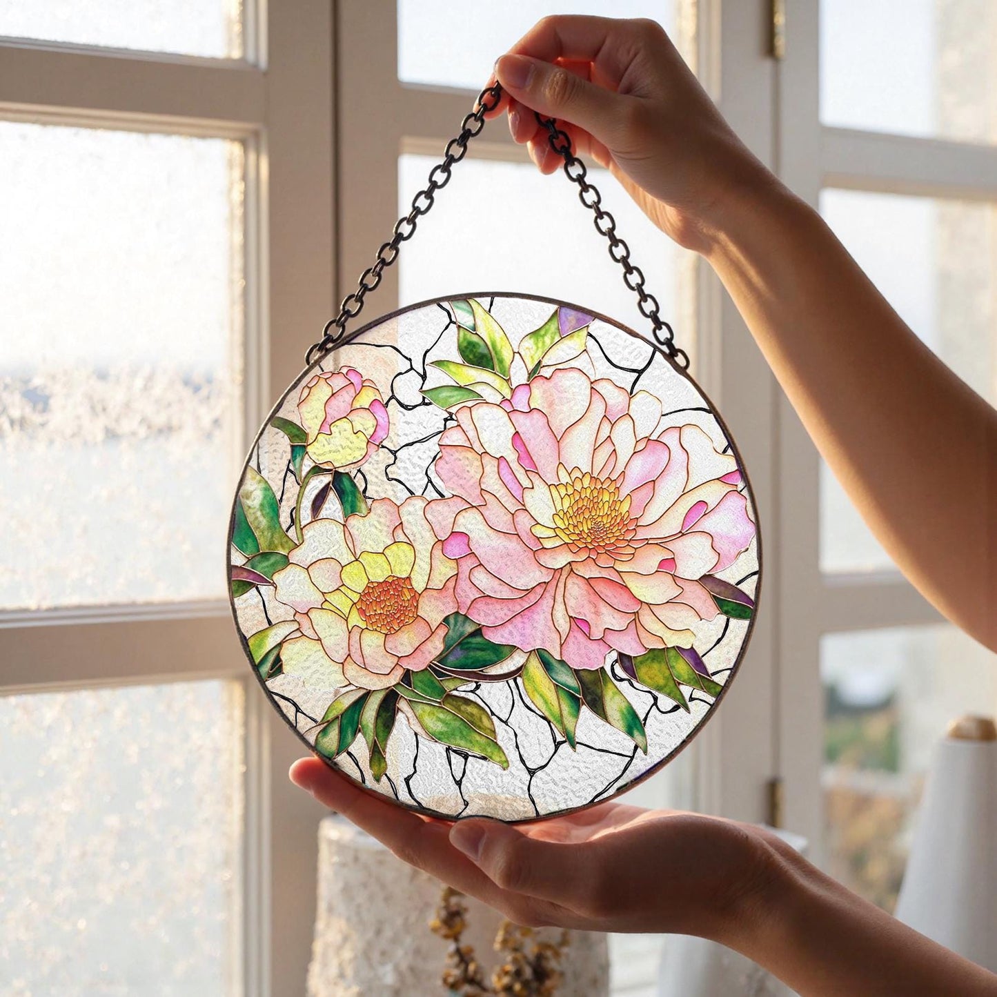 Peony Flower Stained Glass Suncatcher - Home Decor