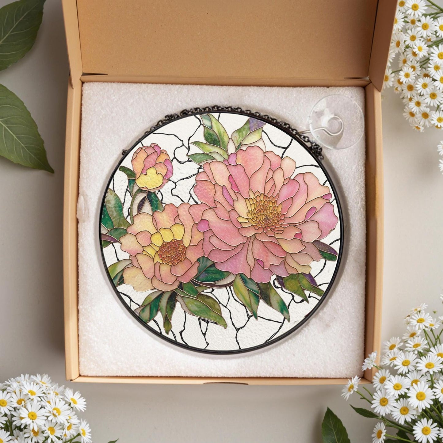 Peony Flower Stained Glass Suncatcher - Home Decor