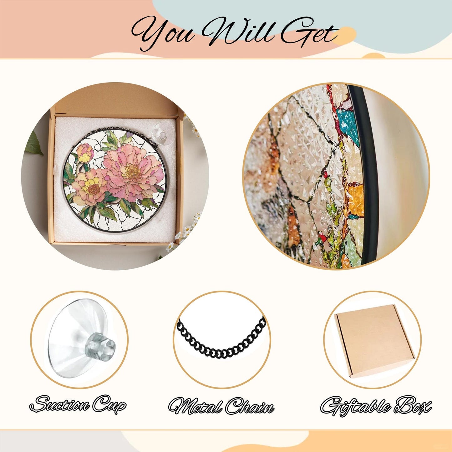 Peony Flower Stained Glass Suncatcher - Home Decor