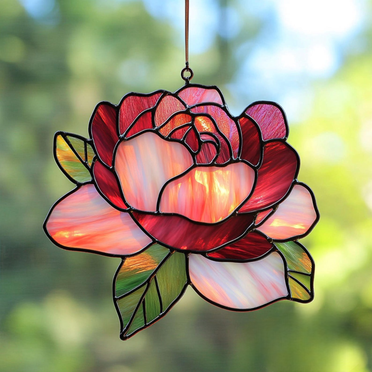 Peony Suncatcher - Personalized Shape Stained Glass Suncatcher