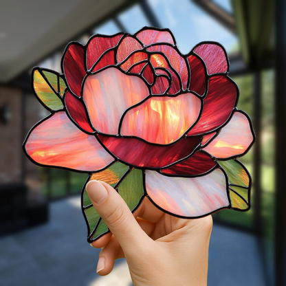 Peony Suncatcher - Personalized Shape Stained Glass Suncatcher