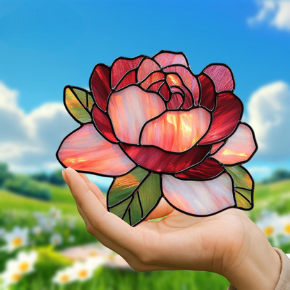 Peony Suncatcher - Personalized Shape Stained Glass Suncatcher