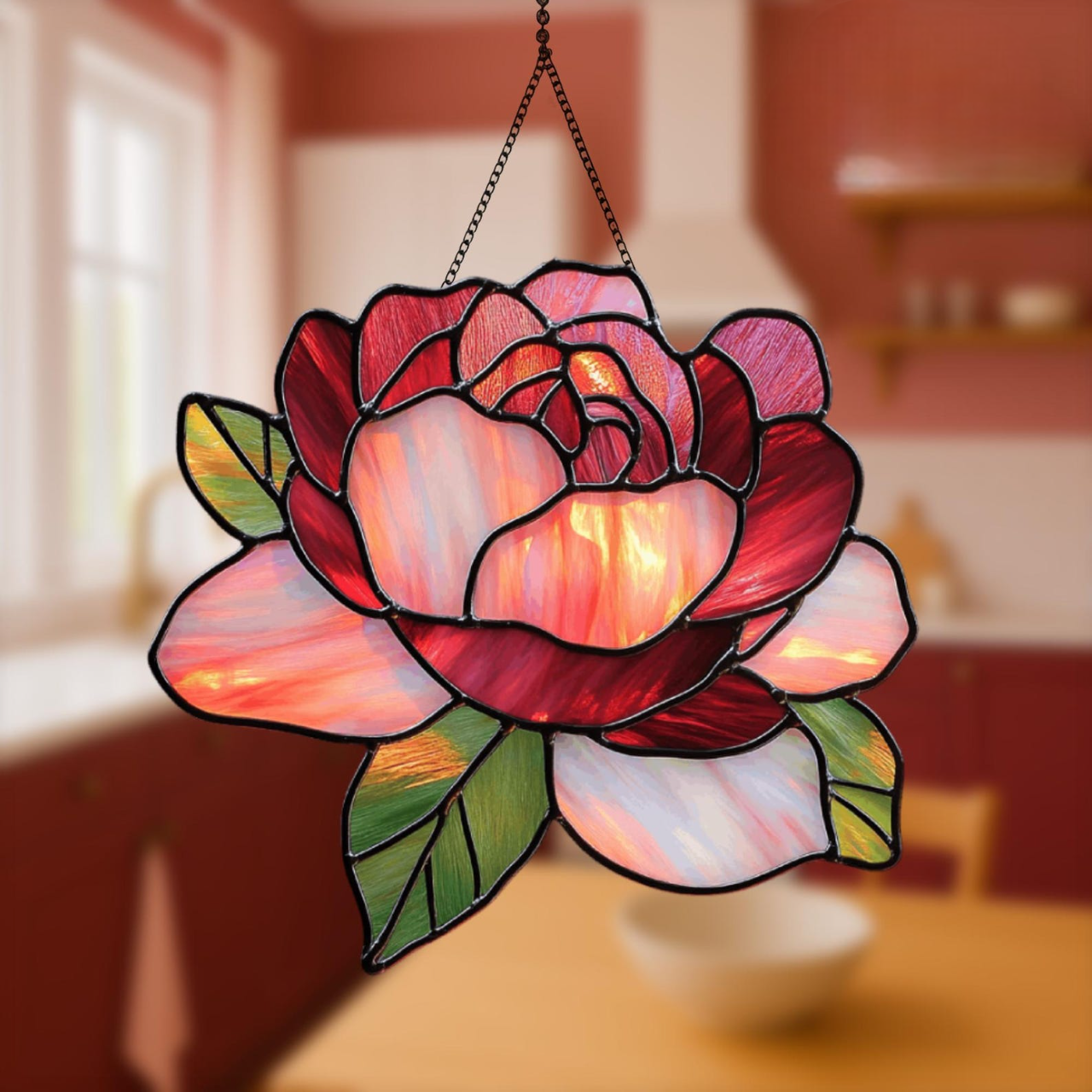 Peony Suncatcher - Personalized Shape Stained Glass Suncatcher