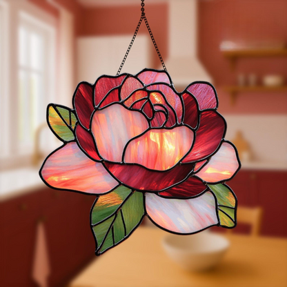 Peony Suncatcher - Personalized Shape Stained Glass Suncatcher