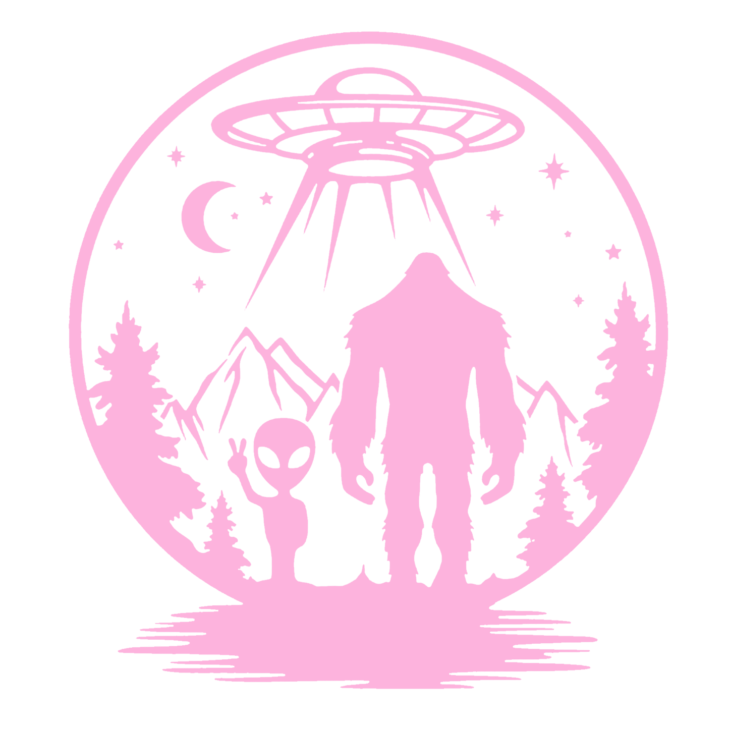 UFO, Alien & Bigfoot Forest Sticker