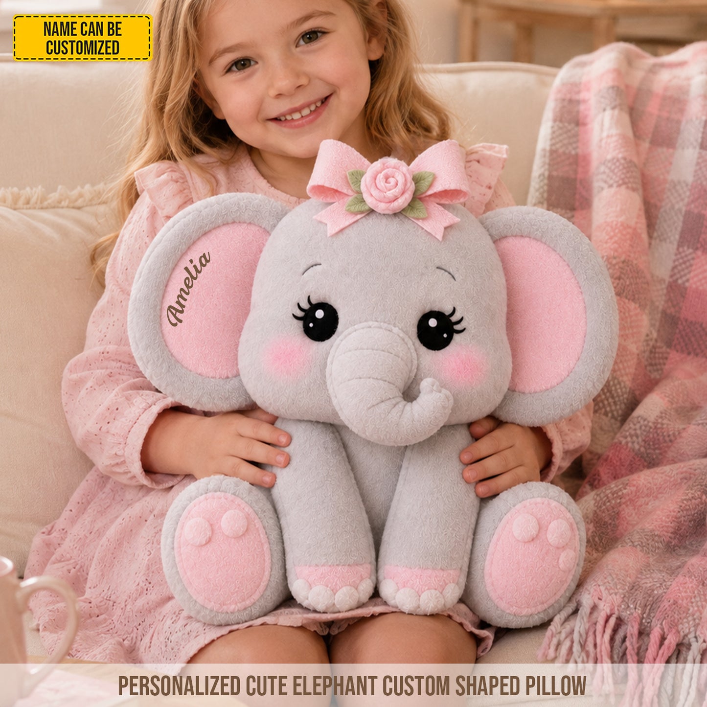 Personalized Cute Elephant Pillow